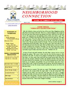 NEIGHBORHOOD CONNECTION SERVING THE COMMUNITY WITH GOD’S WORD March[removed]Volume 5, Issue 1