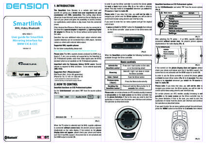 1. INTRODUCTION  Smartlink MHL, Video, Bluetooth MHL[removed]