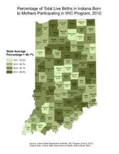 Percentage of Total Live Births in Indiana Born to Mothers Participating in WIC Program, 2010 Porter[removed]Lake