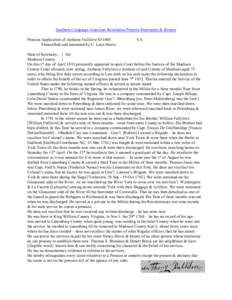 Southern Campaign American Revolution Pension Statements & Rosters Pension Application of Anthony Fullilove S31045 Transcribed and annotated by C. Leon Harris. VA