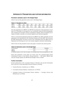 Budget Paper No. 3 - Appendix A: Parameters and Further Information