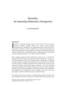 Sexuality: An Australian Historian’s Perspective Frank Bongiorno Suppression