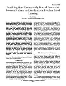 Session T3D  Benefiting from Electronically Blurred Boundaries between Students and Academics in Problem Based Learning Manish Malik