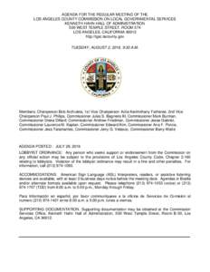 AGENDA FOR THE REGULAR MEETING OF THE LOS ANGELES COUNTY COMMISSION ON LOCAL GOVERNMENTAL SERVICES KENNETH HAHN HALL OF ADMINISTRATION 500 WEST TEMPLE STREET, ROOM 374 LOS ANGELES, CALIFORNIAhttp://lgsc.lacounty.g