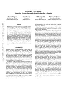 Gender studies / Gender / Biology / Identity / Discrimination / Sexism / Gender bias on Wikipedia / Wikipedia community / Reliability of Wikipedia / Gender neutrality / Gender role / Bias