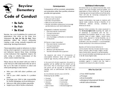 Bayview Elementary Code of Conduct  Be Safe  Be Fair