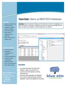 Information Technology Solutions  OpenGate: Opens up MEDITECH Databases FEATURES: Access data Real-Time