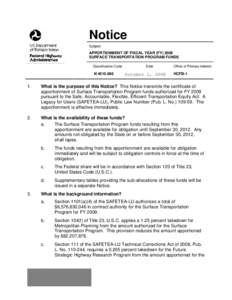 REVISED Apportionment of FY 2008 Surface Transportatin Funds