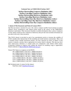 Technical Note on CERES EBAF-Surface Ed2.7  Surface Downwelling Longwave Radiation (rlds) Surface Upwelling Longwave Radiation (rlus) Surface Downwelling Shortwave Radiation (rsds) Surface Upwelling Shortwave Radiation (