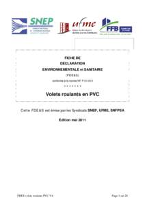 FICHE DE DECLARATION ENVIRONNEMENTALE et SANITAIRE (FDE&S) conforme à la norme NF P