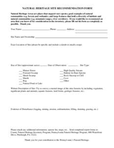 NATURAL HERITAGE SITE RECOMMENDATION FORM