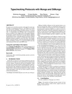 Typechecking Protocols with Mungo and StMungo Dimitrios Kouzapas Ornela Dardha  Roly Perera