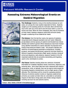Patuxent Wildlife Research Center Assessing Extreme Meteorological Events on Seabird Migration The Challenge: Seabirds, living on the interface between air and water, are among the most weather-dependent of birds. Seabir