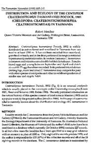 The Tasmanian Naturalist: 2-7.  DISTRIBUTION AND ECOLOGY OF THE CENTIPEDE CRATEROSTIGMUS TASMANIANUS POCOCK, 1902 (CHILOPODA: CRATEROSTIGMOMORPHA: CRATEROSTIGMIDAE) IN TASMANIA