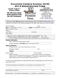 Vacation Church School (VCS[removed]Registration Form First Parish Congregational Church United Church of Christ
