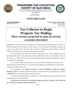 TREASURER-TAX COLLECTOR COUNTY OF SAN DIEGO COUNTY ADMINISTRATION CENTER  1600 PACIFIC HIGHWAY, ROOM 112 SAN DIEGO, CALIFORNIA  (  FAXwww.sdtreastax.com DAN McALLISTER