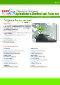 Agri2nd International Conference on Agricultural & Horticultural Sciences February 03-05, 2014 Radisson Blu Plaza Hotel, Hyderabad, India