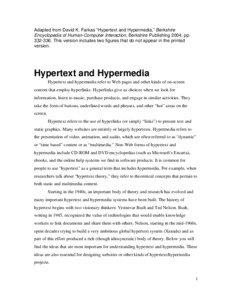 Adapted from David K. Farkas “Hypertext and Hypermedia,” Berkshire Encyclopedia of Human-Computer Interaction, Berkshire Publishing 2004, pp[removed]This version includes two figures that do not appear in the printed