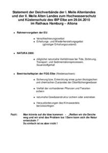 Statement der Deichverbände der I. Meile Altenlandes und der II. Meile Alten Landes zum Hochwasserschutz und Küstenschutz des IBP Elbe amim Rathaus Hamburg – Altona 