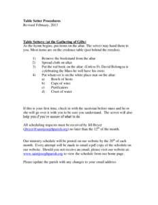 Table Setter Procedures Revised February, 2013