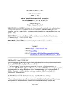 COASTAL CONSERVANCY Staff Recommendation March 17, 2011 IRISH HILLS CONSERVATION PROJECT: WILD CHERRY CANYON ACQUISITION File No[removed]