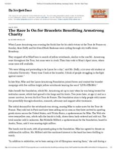 The Race Is On for Bracelets Benefiting Armstrong Charity - The New York Times This copy is for your personal, noncommercial use only. You can order presentation­ready copies for distribution t