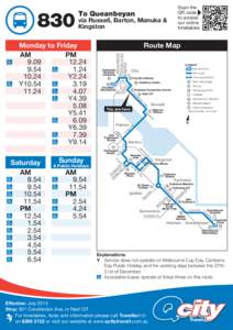 To Queanbeyan  via Russell, Barton, Manuka & Kingston  Marcus Clarke St