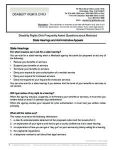 50 West Broad Street, Suite 1400 Columbus, Ohio[removed]Tel[removed]local[removed]in Ohio TTY[removed][removed]in Ohio Fax[removed]Web: disabilityrightsohio.org