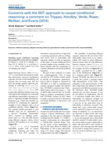 GENERAL COMMENTARY published: 14 May 2014 doi: fpsygConcerns with the SDT approach to causal conditional reasoning: a comment on Trippas, Handley, Verde, Roser,