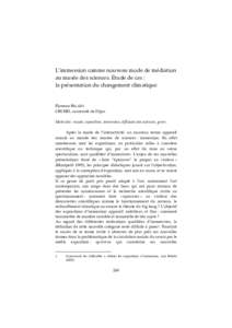 L’immersion comme nouveau mode de médiation au musée des sciences. Étude de cas : la présentation du changement climatique Florence BELAËN CRCMD, université de Dijon