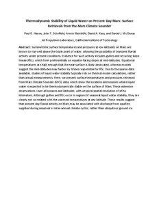 Thermodynamic Stability of Liquid Water on Present‐Day Mars: Surface  Retrievals from the Mars Climate Sounder  Paul O. Hayne, John T. Schofield, Armin Kleinböhl, David A. Kass, and Daniel J. McCleese 