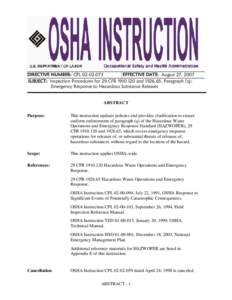 Hazardous materials / Occupational Safety and Health Administration / HAZWOPER / Safety engineering / United States Environmental Protection Agency / Dangerous goods / Right to know / Emergency Planning and Community Right-to-Know Act / Superfund / Safety / Security / Prevention