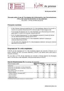 28 de junio deEncuesta sobre el uso de Tecnologías de la Información y las Comunicaciones (TIC) y del comercio electrónico en las empresas Año 2015 – Primer trimestre de 2016