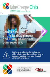 Pain is a normal part of the healing process and a way to monitor your recovery. Rather than eliminating pain with pills, talk to your doctor about how to