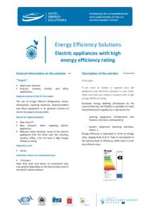 Energy Efficiency Solutions Electric appliances with high energy efficiency rating General information on the solution  Description of the solution