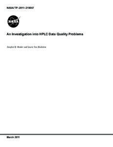 NASA/TP–2011–[removed]An Investigation into HPLC Data Quality Problems Stanford B. Hooker and Laurie Van Heukelem