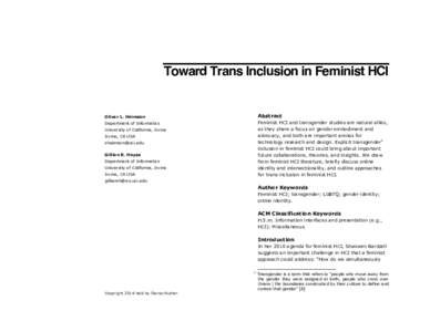 Toward Trans Inclusion in Feminist HCI  Oliver L. Haimson Abstract