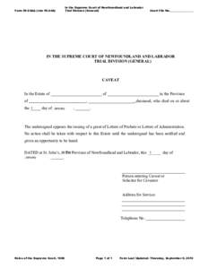 Supreme Court of Newfoundland and Labrador - General Division - Form 56.04AA - Caveat