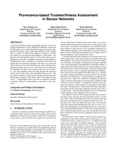 Provenance-based Trustworthiness Assessment in Sensor Networks Hyo-Sang Lim Yang-Sae Moon