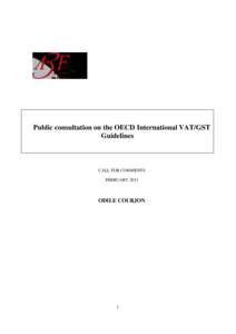 Public consultation on the OECD International VAT/GST Guidelines CALL FOR COMMENTS FEBRUARY 2013