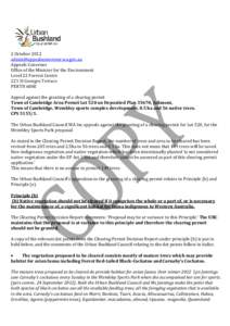 2 October[removed]removed] Appeals Convenor Office of the Minister for the Environment Level 22 Forrest Centre 221 St Georges Terrace