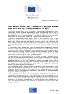 EUROPEAN COMMISSION  PRESS RELEASE Brussels, 27 November[removed]First Annual Report on Transparency Register shows