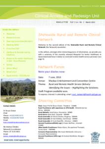 Statewide Rural and Remote Clinical Network Newsletter March 2013 | Clinical Access and Redesign Unit