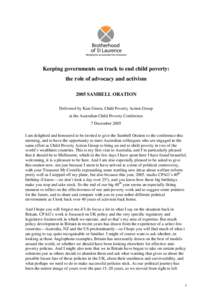 Keeping governmetns on track to end child poverty: the role of advocacy and activism
