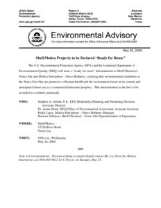 Norco /  Louisiana / United States Environmental Protection Agency / Shell plant explosion in Diamond /  Louisiana / Texaco / Motiva Enterprises / Shell Oil Company