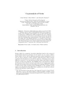 Cryptanalysis of Grain Cˆ ome Berbain1 , Henri Gilbert1 , and Alexander Maximov2 1  France Telecom Research and Development