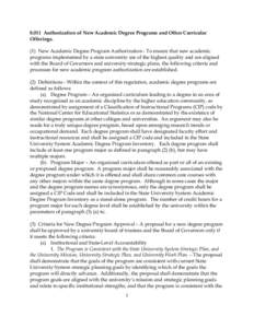 8.011 Authorization of New Academic Degree Programs and Other Curricular Offerings. (1) New Academic Degree Program Authorization - To ensure that new academic programs implemented by a state university are of the highes