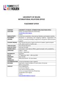 UNIVERSITY OF ROUEN INTERNATIONAL RELATIONS OFFICE PLACEMENT OFFER COMPANY LOCATION