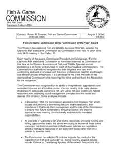 California Fish and Game Game Commission Wins "Commission of the Year" Award