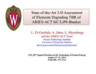 State-of-the-Art 3-D Assessment of Elements Degrading TBR of ARIES-ACT SiC/LiPb Blanket L. El-Guebaly, A. Jaber, L. Mynsberge and the ARIES-ACT Team Fusion Technology Institute